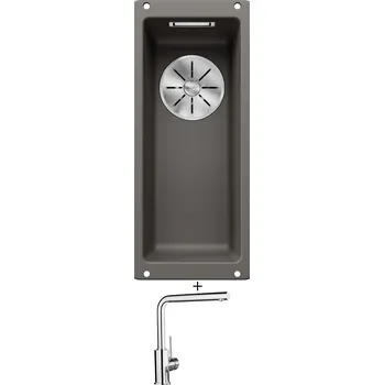 Granitový dřez Dřez pod desku SET Blanco SUBLINE 160-U šedá vulkán 526799 + Blanco MILA chrom 519414