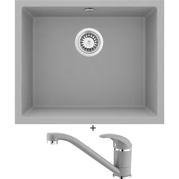 Granitový dřez Granitový dřez SET Deante CORDA ZQA S10C světle šedá + Aquastone AQ 2561 šedá