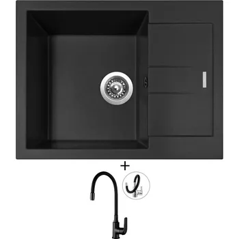 Granitový dřez Granitový dřez SET Sinks AMANDA 650 pureblack + Kuchinox ELZA BKE B61D černá matná