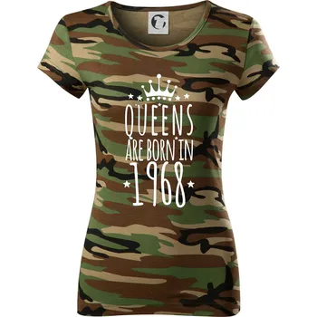Queens are born in 1968 - Dámské maskáčové triko - S ( Hnědý maskáč )
