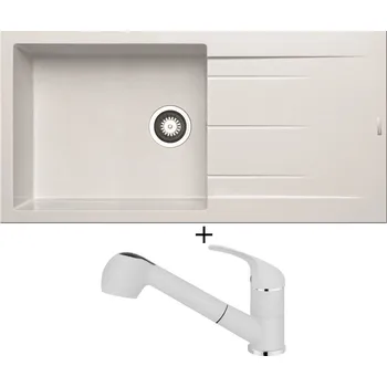 Granitový dřez Granitový dřez SET Pyramis ALAZIA (100x50) 1B 1D bílá + Pyramis FIDO bílá