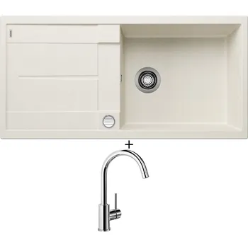 Granitový dřez Granitový dřez SET Blanco METRA XL 6 S bílá soft + excentrické ovládání + Blanco MIDA chrom 517742
