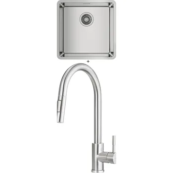 Nerezový dřez Dřez pod desku SET Teka BE LINEA RS15 40.40 X nerez + Deante LIMA F72 M nerez