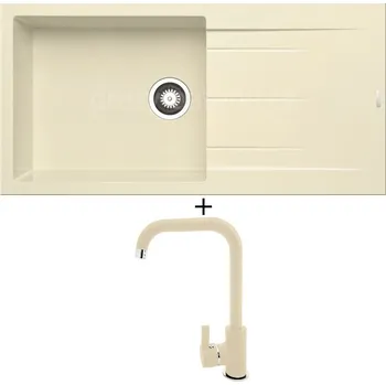 Granitový dřez SET Pyramis ALAZIA (100x50) 1B 1D vanilka + Pyramis SILVIO vanilka