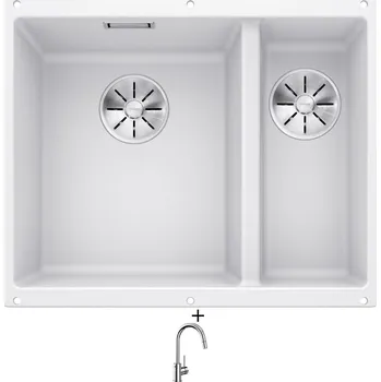 Granitový dřez Dřez pod desku SET Blanco SUBLINE 340/160 U bílá 523552 + Blanco MIDA-S chrom 521454