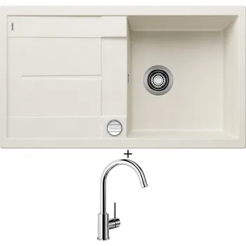 Granitový dřez Granitový dřez SET Blanco METRA 5 S bílá soft + excentrické ovládání + Blanco MIDA chrom 517742