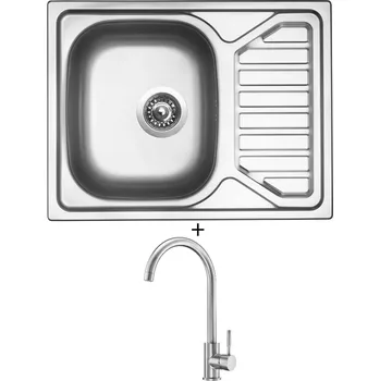 Kuchyňský dřez Nerezový dřez SET Sinks OKIO 650 V nerez leštěný + Deante LIMA BBM F62M nerez