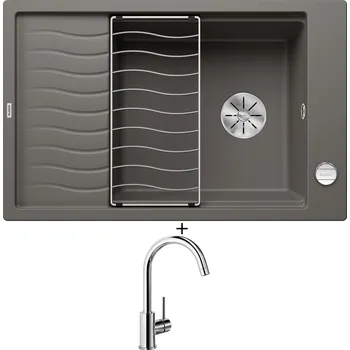 Granitový dřez Granitový dřez SET Blanco ELON XL 6 S šedá vulkán + excentrické ovládání + Blanco MIDA chrom 517742