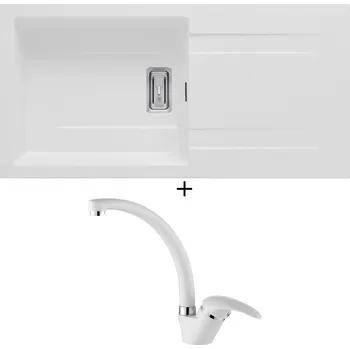 Granitový dřez Granitový dřez SET Pyramis KARTESIO (100x50) 1B 1D PLUS bílá + Pyramis OSSIA bílá