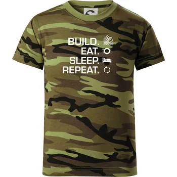 Chlapecké tričko Build eat sleep repeat - cihly - Dětské maskáčové triko - 122 cm/6 let ( Zelený maskáč )