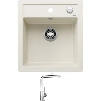 Kuchyňský dřez Granitový dřez SET Blanco DALAGO 45 bílá soft s excentrem 527059 + Blanco MILA chrom 519414