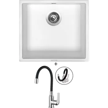 Kuchyňský dřez Granitový dřez SET Sinks FRAME 457 milk + Kuchinox ELZA BKE 761D chrom/černá