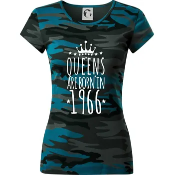 Queens are born in 1966 - Dámské maskáčové triko - M ( Petrolejová maskáč )