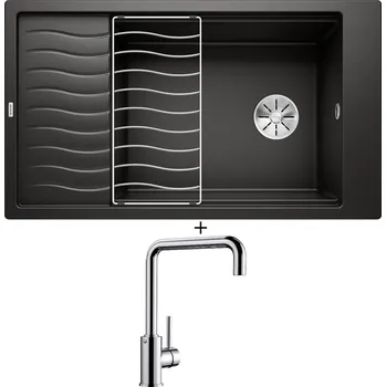 Granitový dřez SET Blanco ELON XL 8 S černá 525886 + odkapová mřížka + Blanco MILI chrom 519413