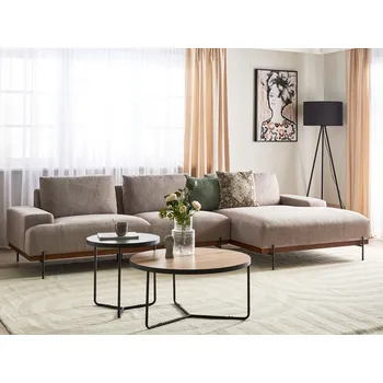 Pohovka Levá rohová pohovka světle hnědá tkanina kovové nohy 3 sedadla minimalistický styl Beliani