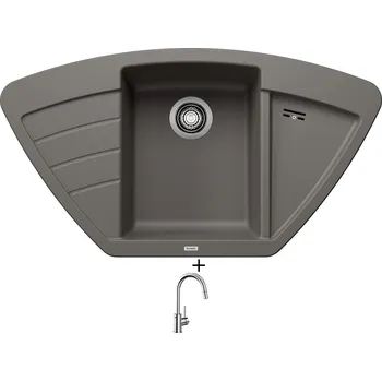 Granitový dřez Granitový dřez SET Blanco ZIA 9 E šedá vulkán 527395 + Blanco MIDA-S chrom 521454