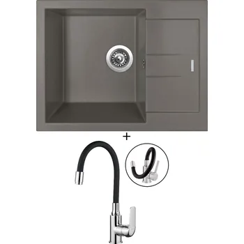 Granitový dřez Granitový dřez SET Sinks AMANDA 650 truffle + Kuchinox ELZA BKE 761D chrom/černá