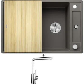 Granitový dřez Granitový dřez SET Blanco AXIA III 45 S šedá vulkán s excentrem + dřevěná krájecí deska 527219 + Blanco MILA chrom 519414