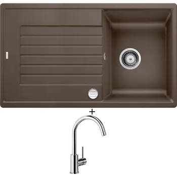 Kuchyňský dřez Granitový dřez SET Blanco ZIA 45 SL kávová + excentrické ovládání + Blanco MIDA chrom 517742