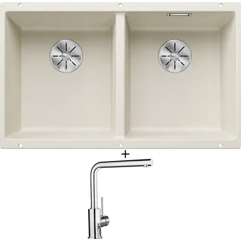 Granitový dřez Dřez pod desku SET Blanco SUBLINE 350/350 U bílá soft 527164 + Blanco MILA chrom 519414