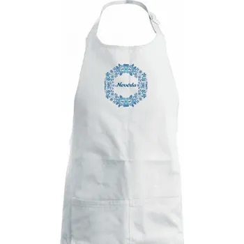 Kuchyňská zástěra Ženich a nevěsta - modrý věneček (Pecka design) - Dámská zástěra na vaření - Univerzální velikost ( Bílá )