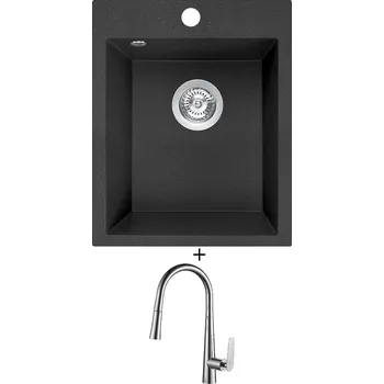 Granitový dřez SET Laveo CHICHI černá + Laveo NALDA BAY 069D chrom