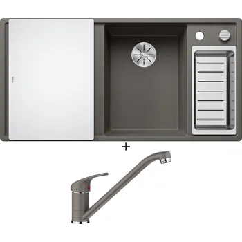 Granitový dřez Granitový dřez SET Blanco AXIA III 6 S šedá vulkán s excentrem + skleněná krájecí deska 527228 + Blanco DARAS šedá vulkán 526934
