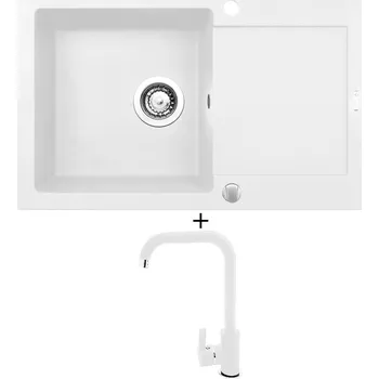 Granitový dřez Granitový dřez SET Pyramis MIDO (79x50) 1B 1D bílá + Pyramis SILVIO bílá