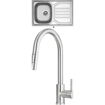 Nerezový dřez Nerezový dřez SET Sinks OKIO 800 V nerez leštěný + Deante LIMA F72 M nerez