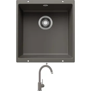 Granitový dřez Dřez pod desku SET Blanco ROTAN 400 U šedá vulkán 527328 + Blanco MIDA šedá vulkán 526965