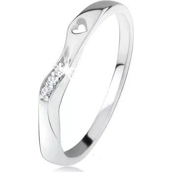 Prsten Stříbrný 925 prsten, zvlněná ozdobná část, výřez ve tvaru srdíčka, čiré zirkonky - Velikost: 56