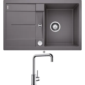 Kuchyňský dřez Granitový dřez SET Blanco METRA 45 S šedá skála + excentrické ovládání + Blanco MILI chrom 519413