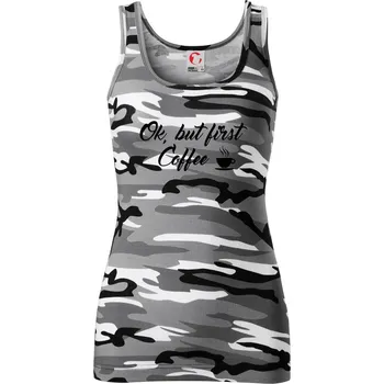 Dámské tričko Ok, but first coffee-milk - Dámské Maskáčové tílko - XS ( Šedý maskáč )