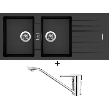 Granitový dřez Granitový dřez SET Sinks PERFECTO 1160 DUO metalblack + Deante CORIO BFC 060M chrom