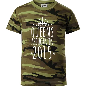 Chlapecké oblečení Queens are born in 2015 - Dětské maskáčové triko - 122 cm/6 let ( Zelený maskáč )