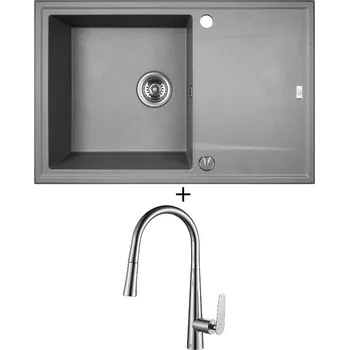 Granitový dřez Granitový dřez SET Laveo MEGALO SBE 511T hliníková + rolovací odkapávač + Laveo NALDA BAY 069D chrom