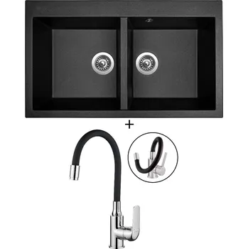 Granitový dřez Granitový dřez SET Sinks AMANDA 860 DUO metalblack + Kuchinox ELZA BKE 761D chrom/černá