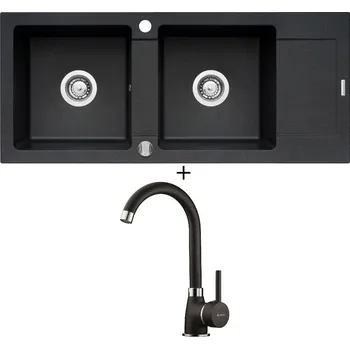 Granitový dřez SET Pyramis MIDO (116x50) 2B 1D černá + Pyramis BELLO černá