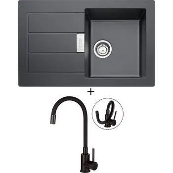 Kuchyňský dřez Tectonitový dřez SET Franke S2D 611-78 černá + Deante NEO LUNO BOC N72M černá matná