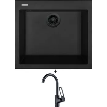 Granitový dřez Granitový dřez SET Sinks CUBE 560 černá edice + Laveo TIERRA BAJ 768D černá matná