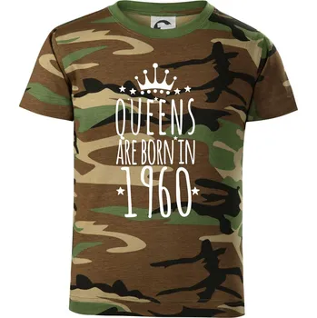 Chlapecké oblečení Queens are born in 1960 - Dětské maskáčové triko - 104-110cm / 3-4 roky ( Hnědý maskáč )