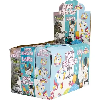 Bonbon Lízátka s práskacím práškem MINI FIZZ POP 11 g - balení 90 ks (mix) (Lollipop & popping candy / se samolepkou / lízátko foot pop)