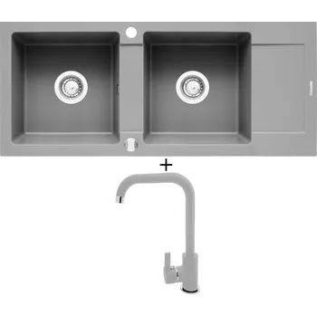 Granitový dřez SET Pyramis MIDO (116x50) 2B 1D šedá + Pyramis SILVIO šedá
