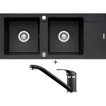 Granitový dřez Granitový dřez SET Pyramis MIDO (116x50) 2B 1D černá + Pyramis ASALIA černá
