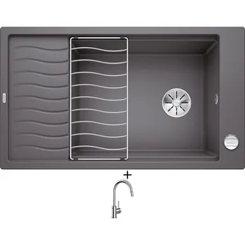 Granitový dřez Granitový dřez SET Blanco ELON XL 8 S šedá skála + excentrické ovládání + Blanco MIDA-S chrom 521454