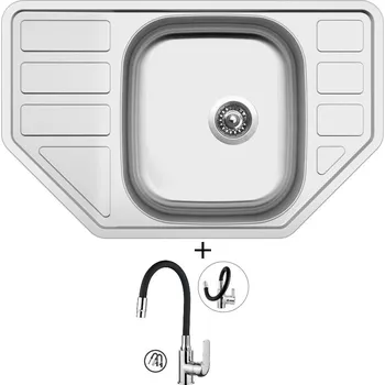 Kuchyňský dřez Nerezový dřez SET Sinks CORNO 770 V nerez matný + Kuchinox ELZA BKE 762D chrom/černá