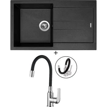 Granitový dřez Granitový dřez SET Sinks AMANDA 860 metalblack + Kuchinox ELZA BKE 761D chrom/černá