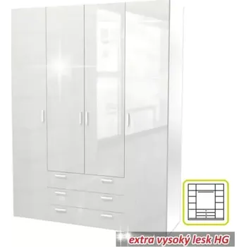 Šatní skříň Skříň GWEN 70429 - bílá vysoký lesk - SLEVA 3% s kodem radost25