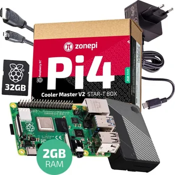 Stolní počítač Sada s Raspberry Pi 4B - 2GB, Cooler Master V2 + 32GB microSD + příslušenství
