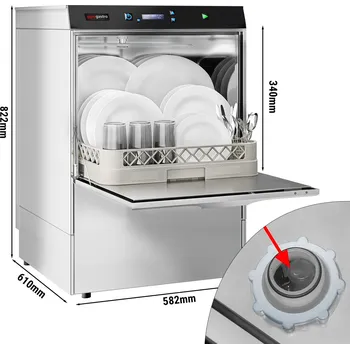 Myčka nádobí G.Gastro Myčka nádobí - 3,9 kW - digitální - vč. odstraňovače vodního kamene - s čerpadlem mycího prostředku, oplachovým čerpadlem a vypouštěcím čerpadlem